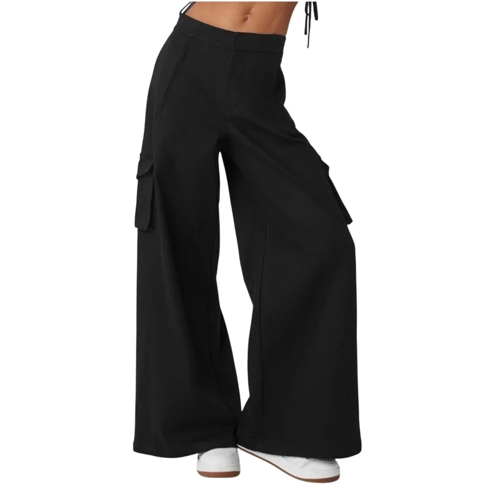 Alo Yoga Black Wide Leg Cargo Show Off Trouser Pants Womens Large W0417R